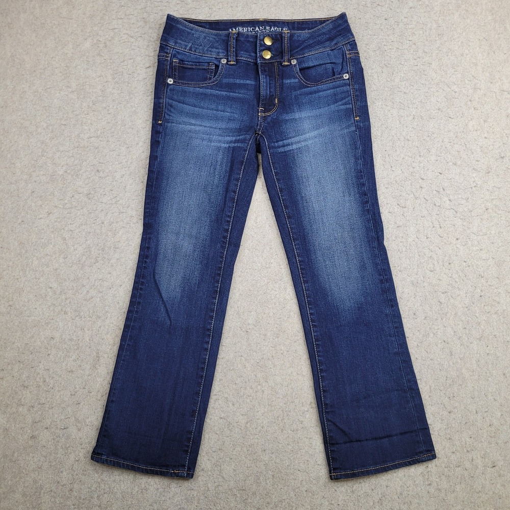 American Eagle Artist Crop Jeans Womens 2 Reg Blue Dark Wash Super Stretch‎